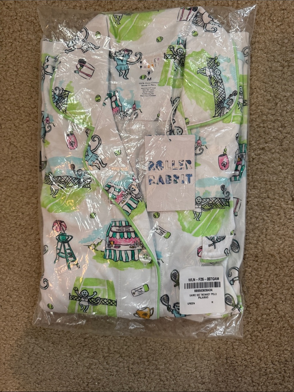 Roller Rabbit Pajama Set - White with Tennis Print